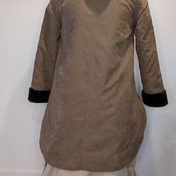 Reversible Brown Fur & Suede Teddy Jacket with Hood - Women M - Picture 3 of 13